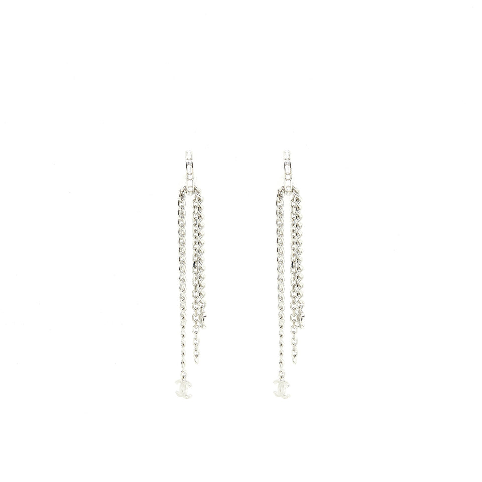Chanel 22P Chain Drop Earrings Silver Tone