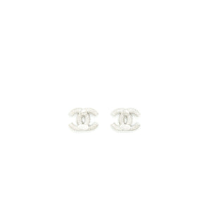 Chanel Classic Mini CC Logo Earrings Silver Tone