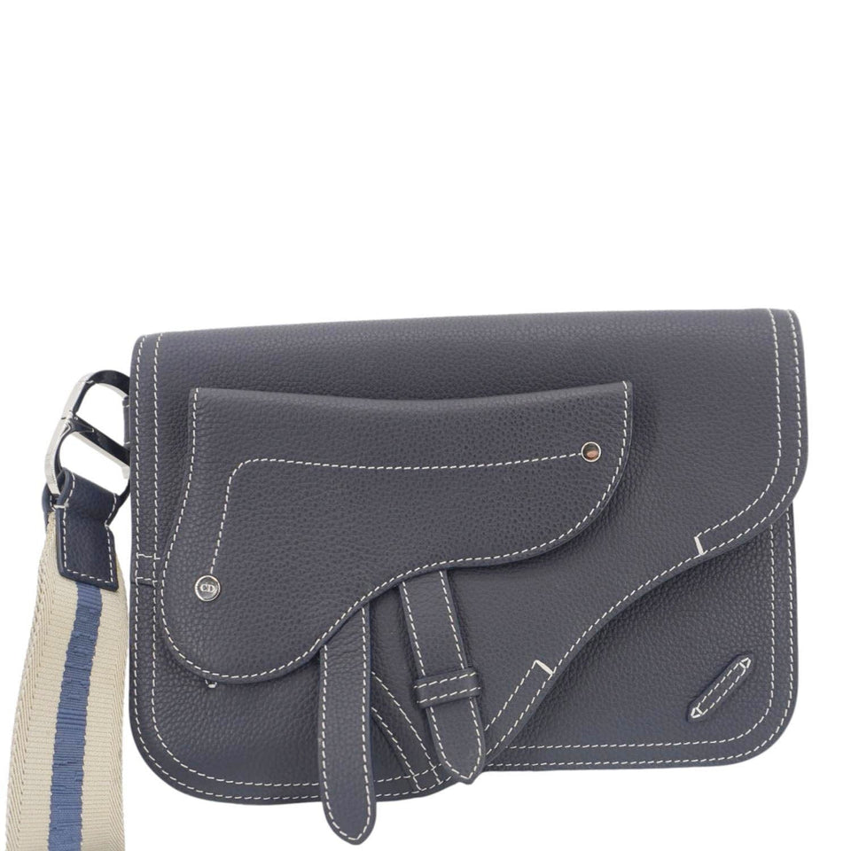 Christian Dior Saddle Leather Wristlet Navy Blue.