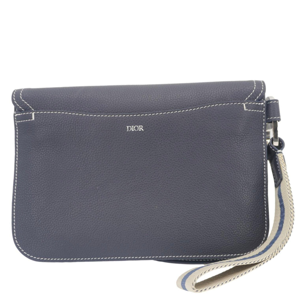 Christian Dior Saddle Leather Wristlet Navy Blue.