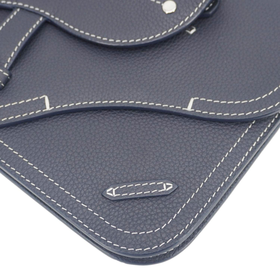 Christian Dior Saddle Leather Wristlet Navy Blue.