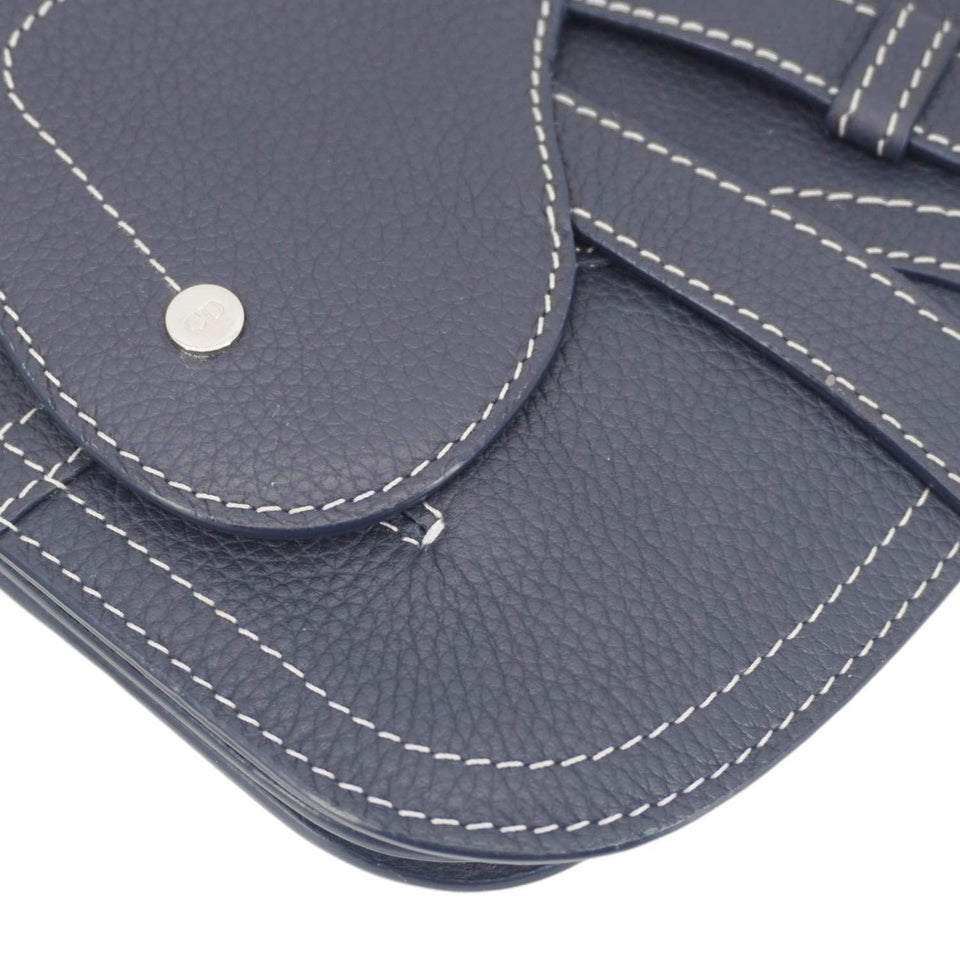 Christian Dior Saddle Leather Wristlet Navy Blue.