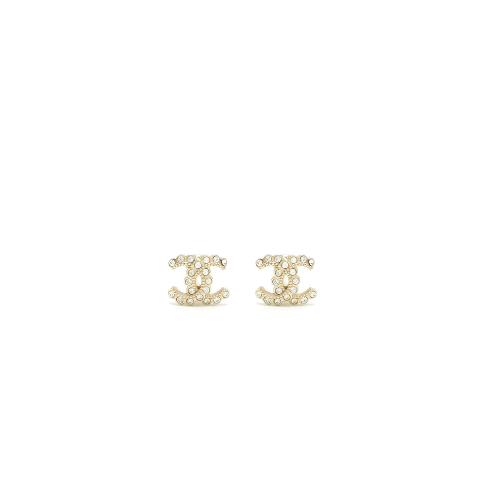 Chanel Mini CC Logo Earrings With Crystals L