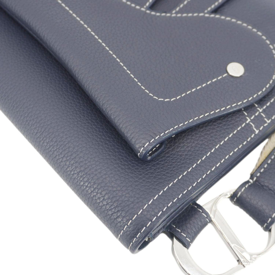 Christian Dior Saddle Leather Wristlet Navy Blue.