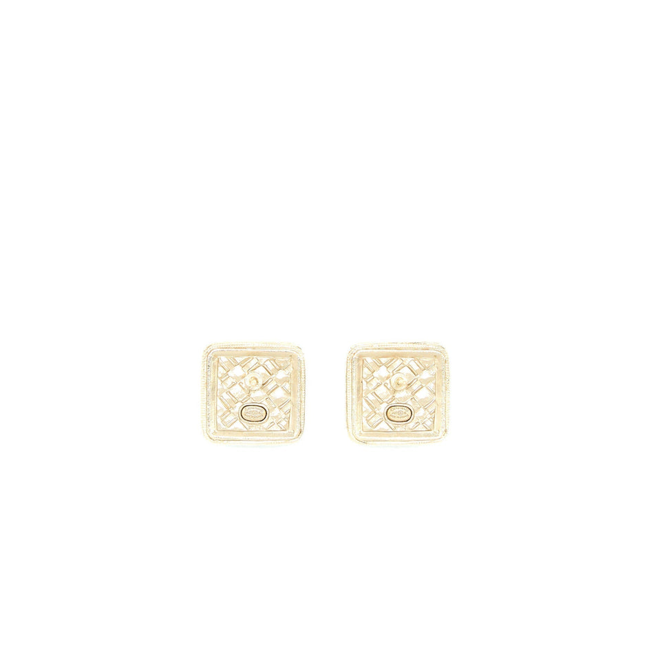 Chanel Square CC Logo Earrings Light Gold Tone