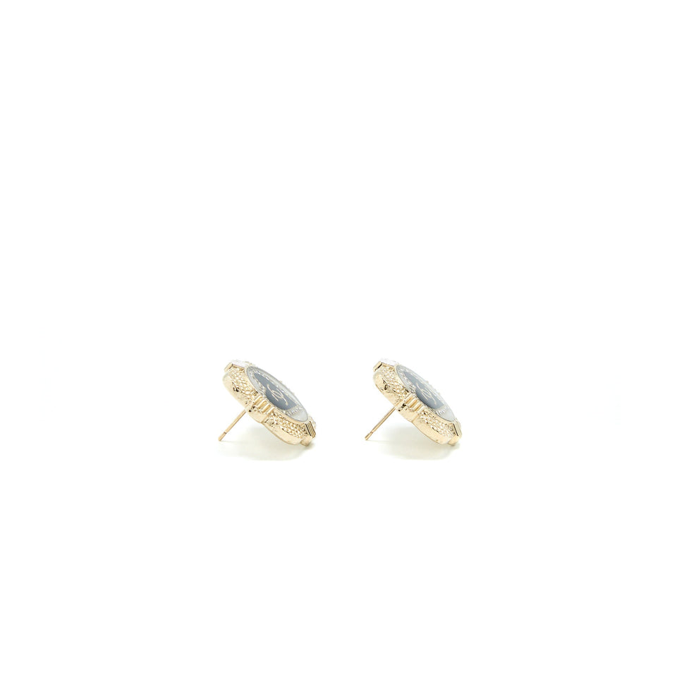 Chanel Heart With CC Logo Earring Gold Tone/ Enamel