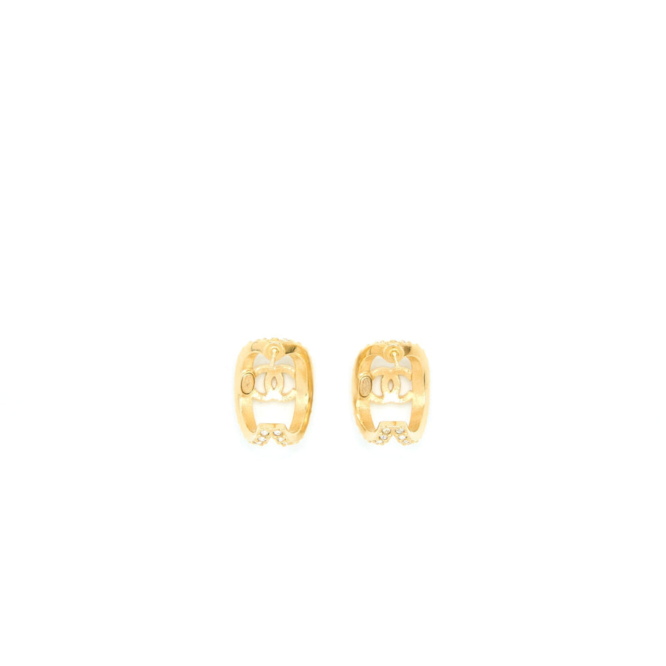 Chanel CC Logo Earrings With Full Crystal Gold Tone