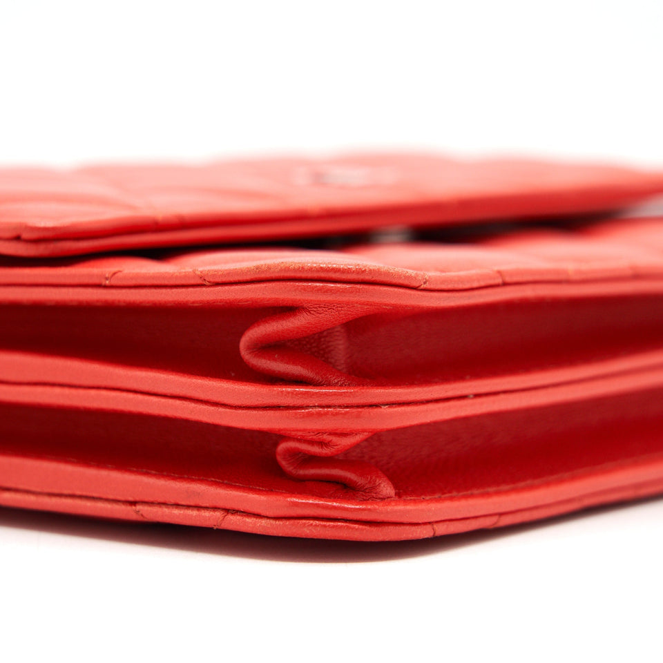 Chanel Square Wallet On Chain Coral Red Lambskin