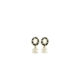 Chanel Crystal CC Logo Drop Earrings Leather Pearl Light Gold Tone