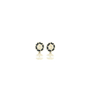 Chanel Crystal CC Logo Drop Earrings Leather Pearl Light Gold Tone