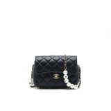 Chanel Logo Pearl Chain Mini Flap Bag
