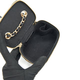 Chanel Small Vanity with Chain raffia Black Beige stripe
