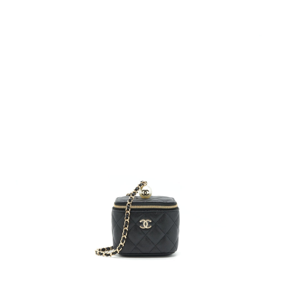 Chanel Small Vanity Clutch With Chain CC Pearl Caviar Black L