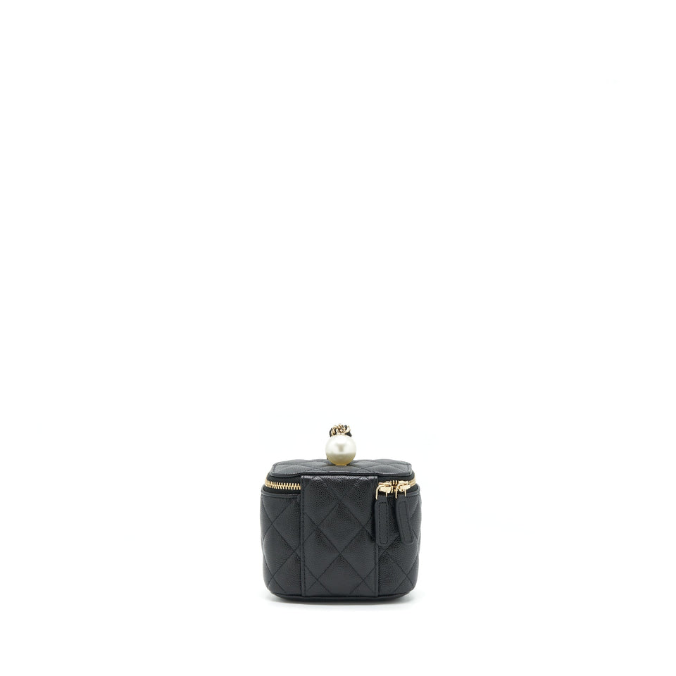 Chanel Small Vanity Clutch With Chain CC Pearl Caviar Black L