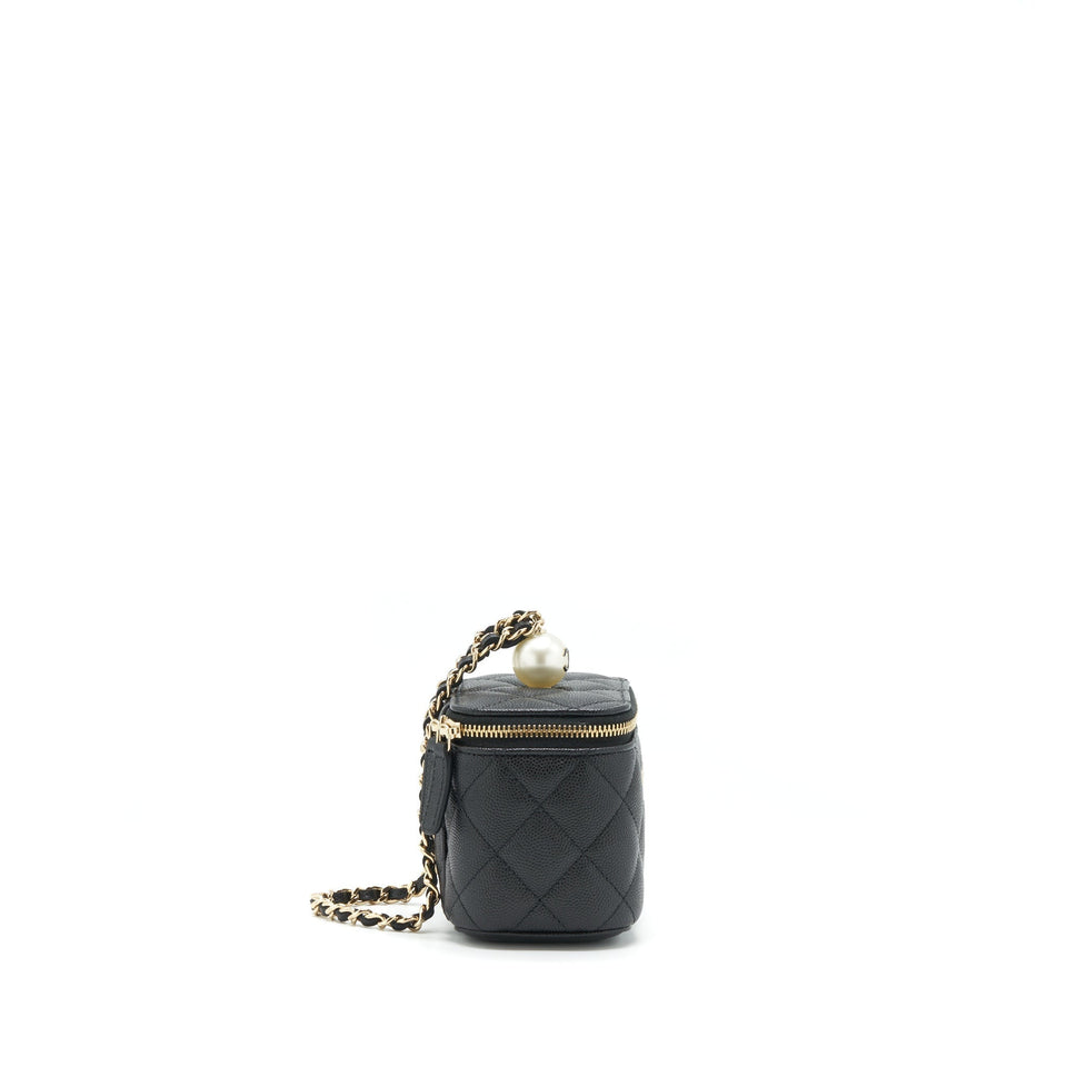 Chanel Small Vanity Clutch With Chain CC Pearl Caviar Black L