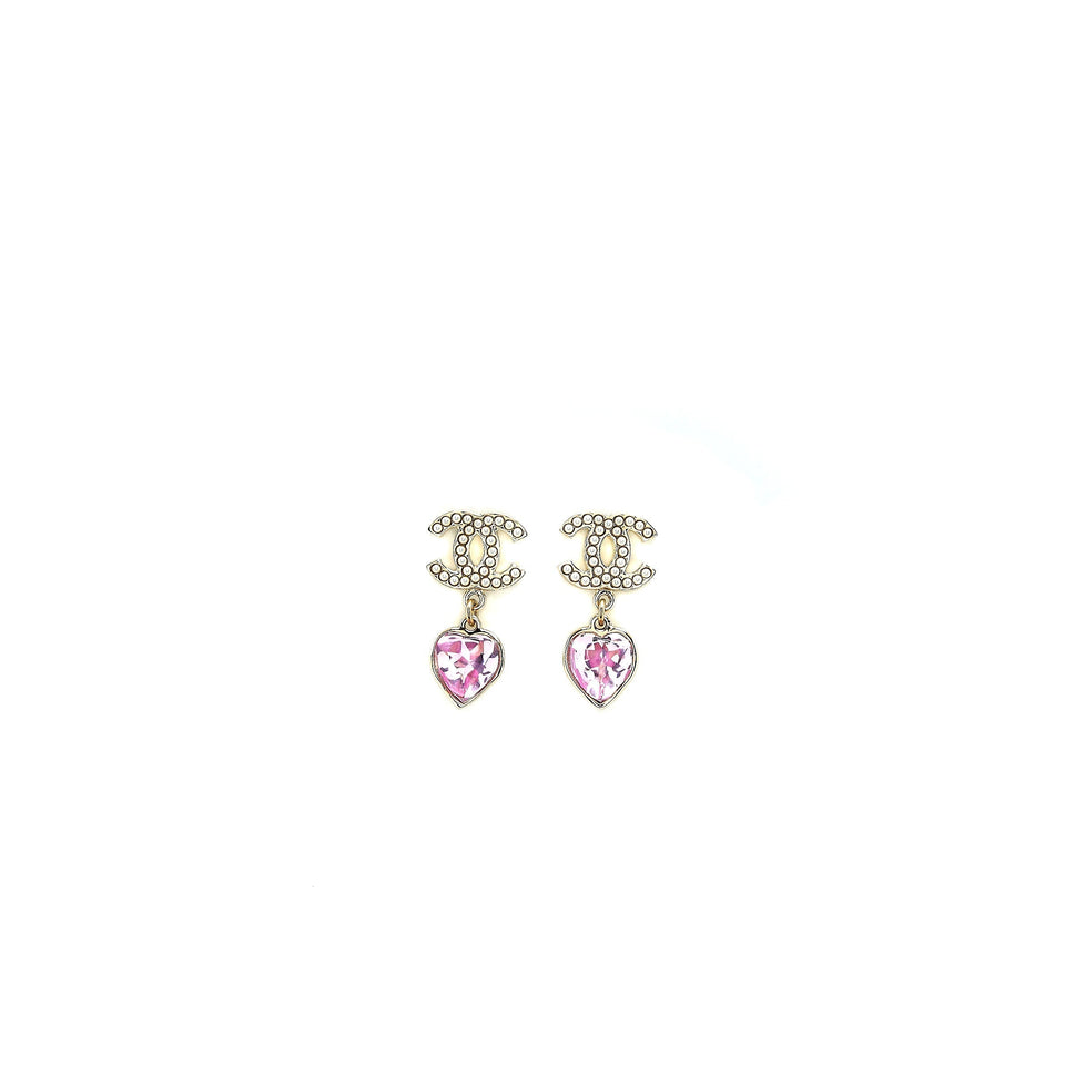 Chanel 22B Heart Drop/Pearl Earrings Light Gold Tone