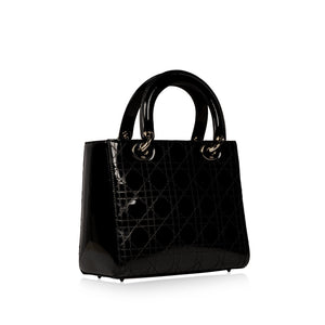 Christian Dior Lady Dior Black Patent Leather Medium