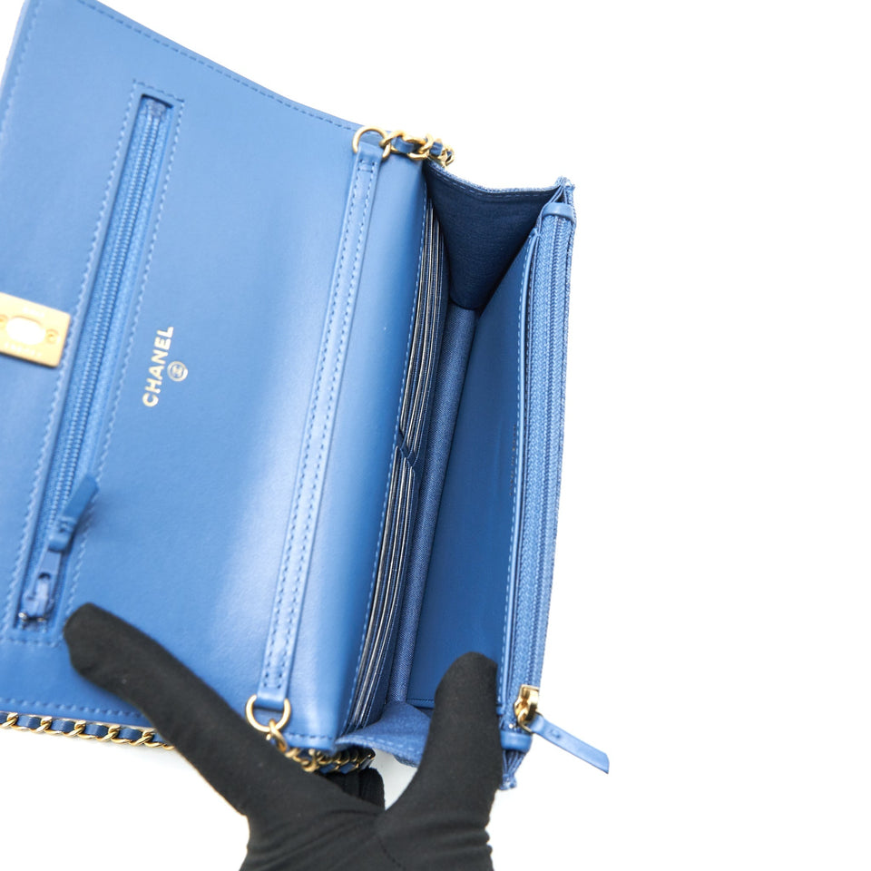 Chanel 22C Pearl Crush  Wallet On Chain Denim