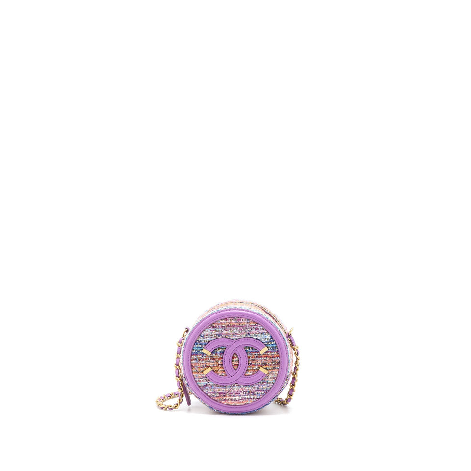 Chanel Round Clutch with Chain Lambskin/Tweed Multicolour
