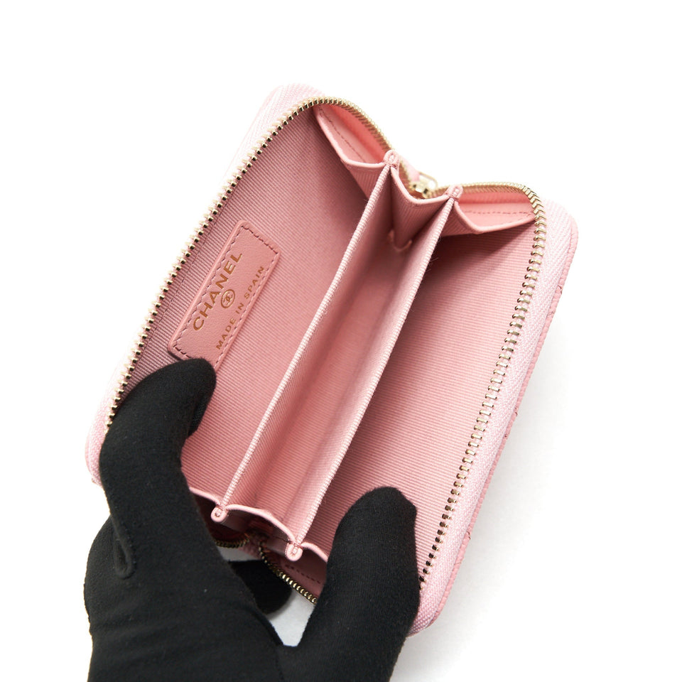 Chanel 22C Zip holder Pink Caviar L
