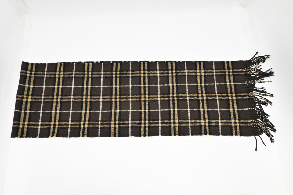 Burberry Scarf in Dark Brown Checked Merino Wool and Cashmere