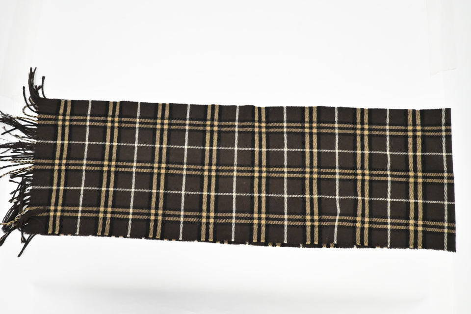 Burberry Scarf in Dark Brown Checked Merino Wool and Cashmere
