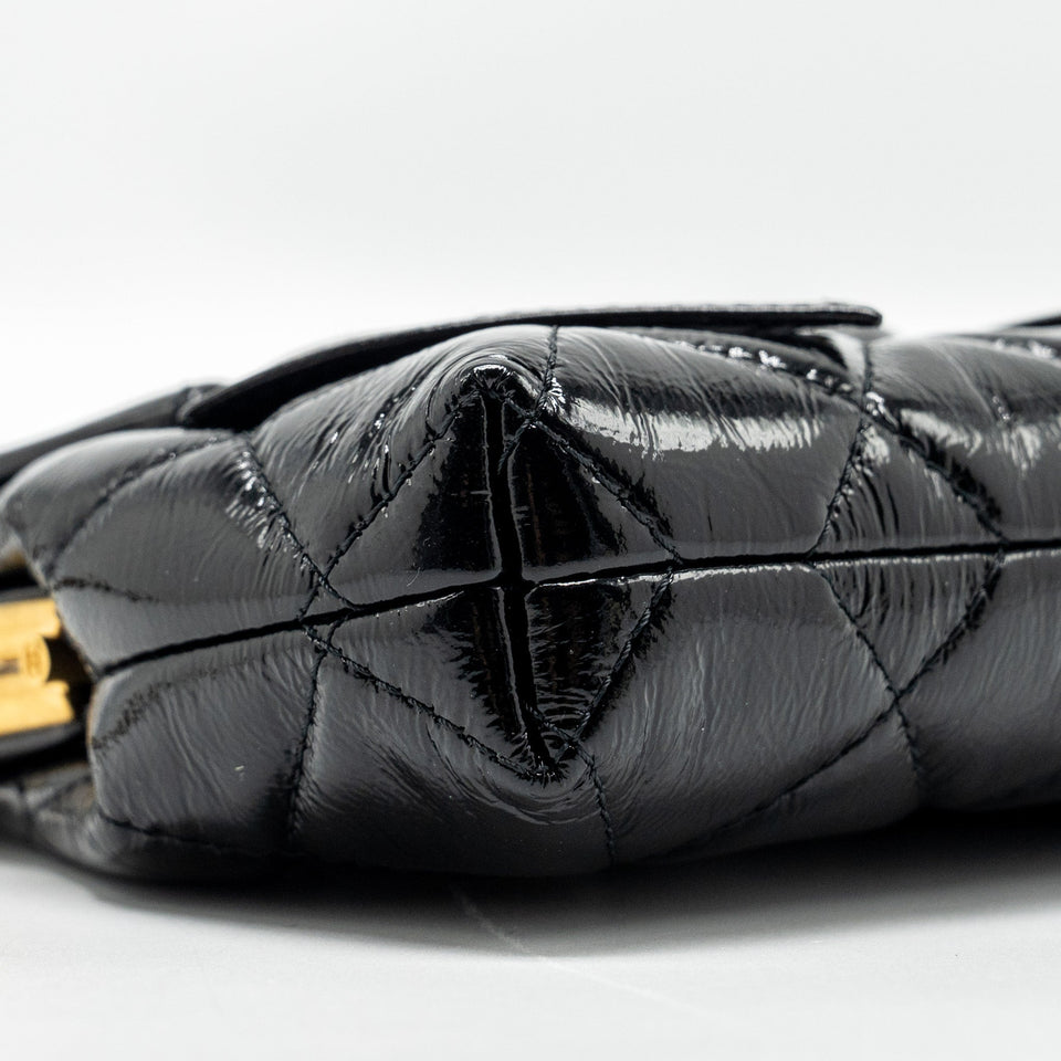 Chanel 24A Bowknot Clutch With Chain patent Crumpled Lambskin/Shiny Lambskin Black  (microchip)