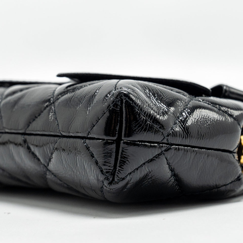 Chanel 24A Bowknot Clutch With Chain patent Crumpled Lambskin/Shiny Lambskin Black  (microchip)