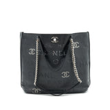 Chanel Eyelet Logo Calfskin Tote Bag Black/ Blue