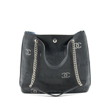 Chanel Eyelet Logo Calfskin Tote Bag Black/ Blue