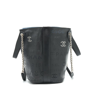 Chanel Eyelet Logo Calfskin Tote Bag Black/ Blue