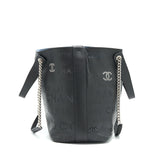 Chanel Eyelet Logo Calfskin Tote Bag Black/ Blue
