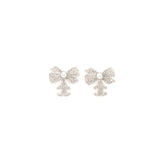 Chanel Bow/CC Logo Drop Earrings Crystal/Pearl Silver Tone