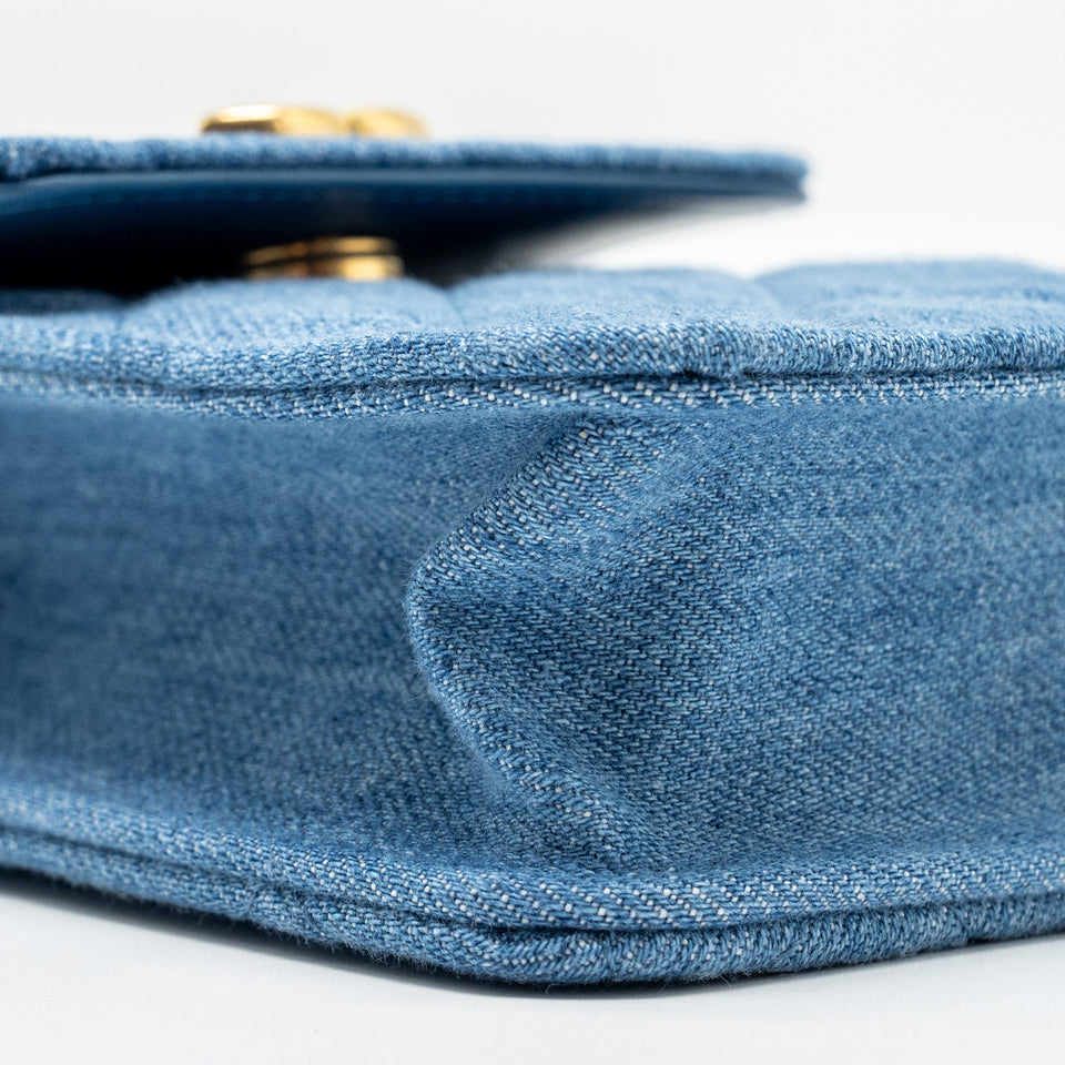Chanel Mini Vertical Flap Clutch With Chain Denim Blue  (microchip)