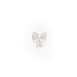Chanel Bow/CC Logo Drop Earrings Crystal/Pearl Silver Tone