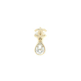 Chanel CC Logo Drop Earrings Crystal Light Gold Tone