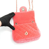 Chanel Velvet Quilted Mini Square Pearl Crush Flap Bag Pink