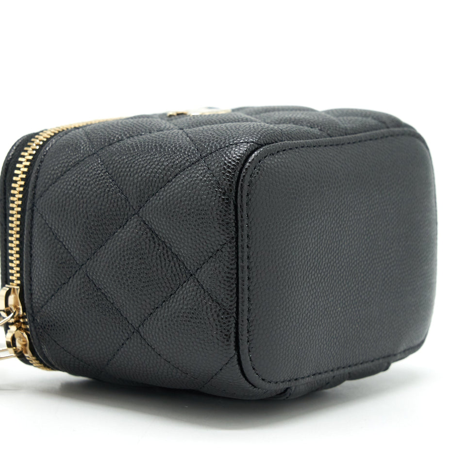 Chanel Small Vanity Clutch With Chain CC Pearl Caviar Black L