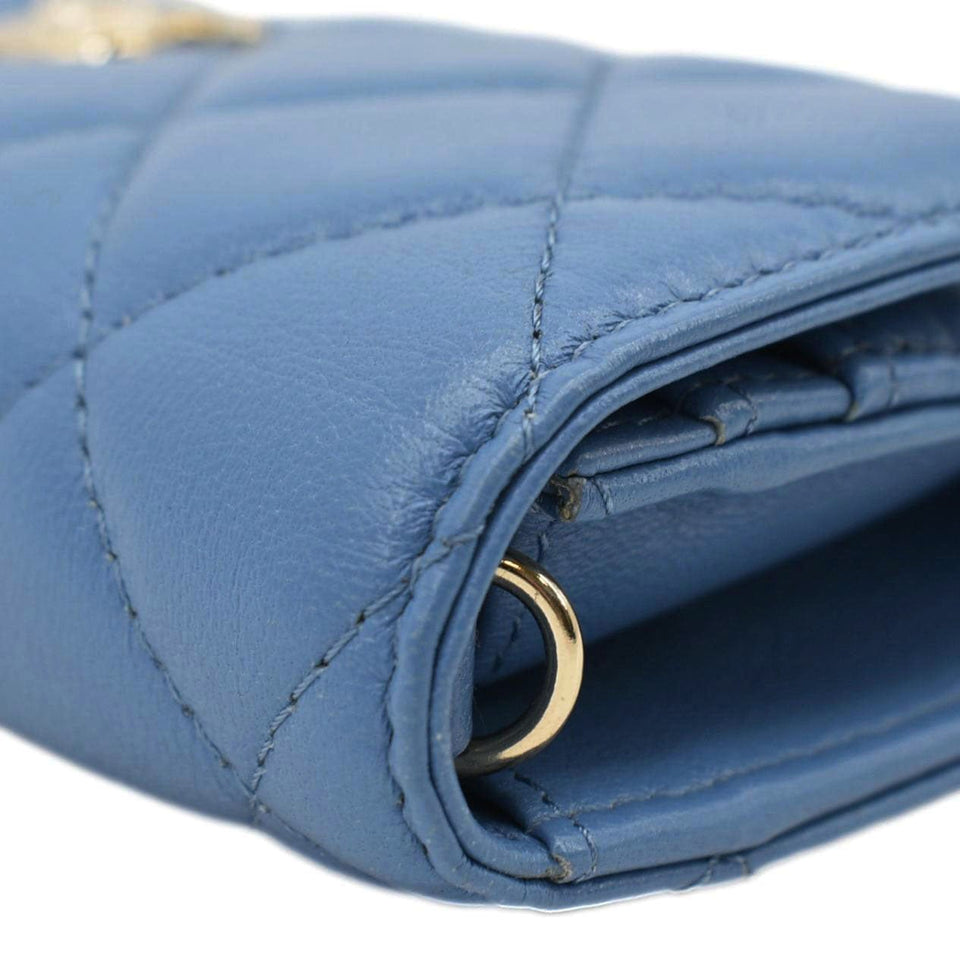 Chanel Ribbon Leather Long Clutch Crossbody Bag Blue