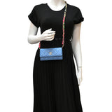 Chanel Ribbon Leather Long Clutch Crossbody Bag Blue