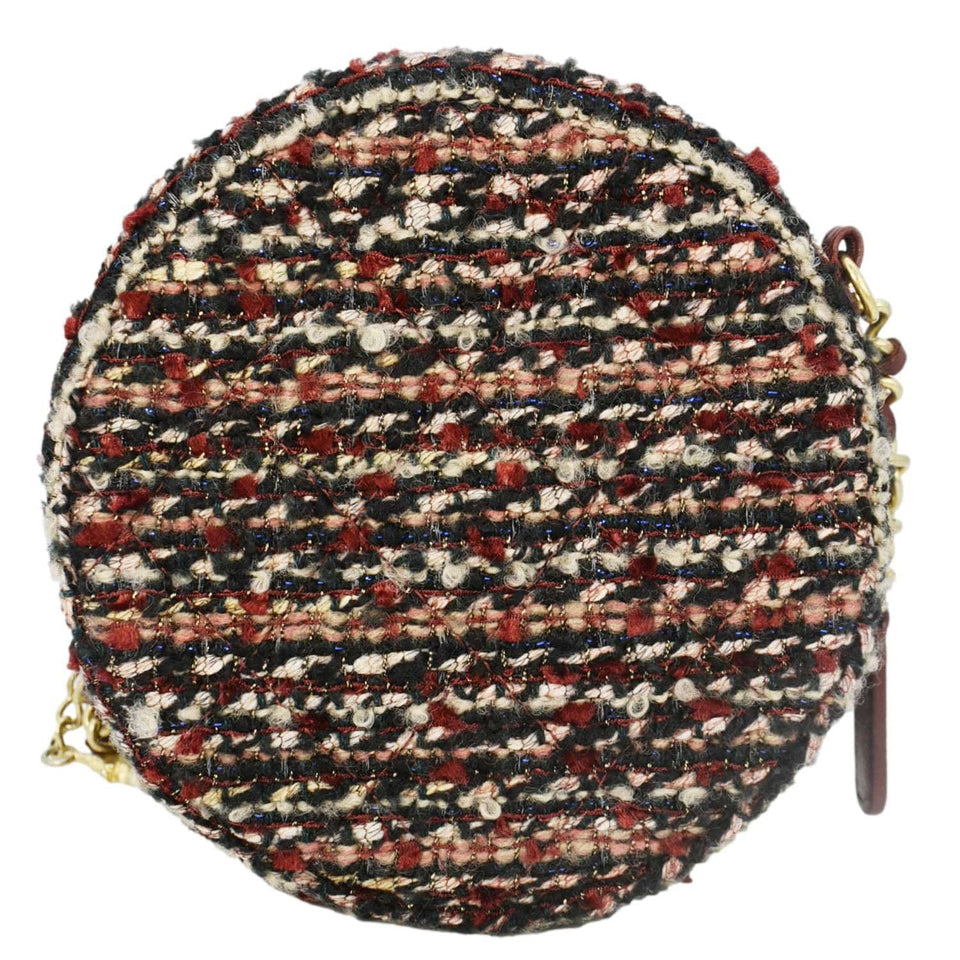 Chanel Round Tweed Chain Clutch Crossbody Bag Red