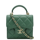 Chanel Mini Top Handle Leather Crossbody Clutch Bag Green