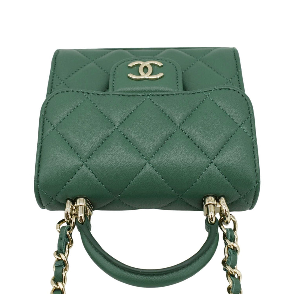 Chanel Mini Top Handle Leather Crossbody Clutch Bag Green