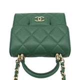 Chanel Mini Top Handle Leather Crossbody Clutch Bag Green