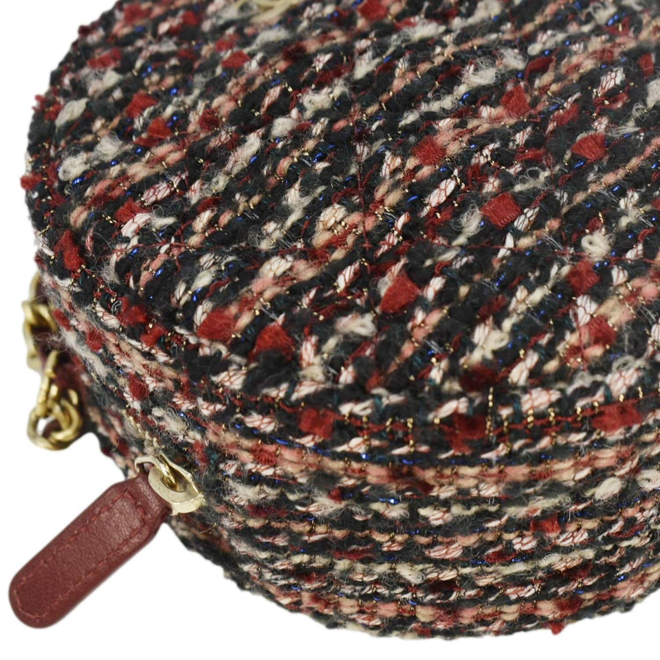 Chanel Round Tweed Chain Clutch Crossbody Bag Red