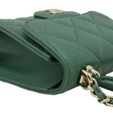 Chanel Mini Top Handle Leather Crossbody Clutch Bag Green