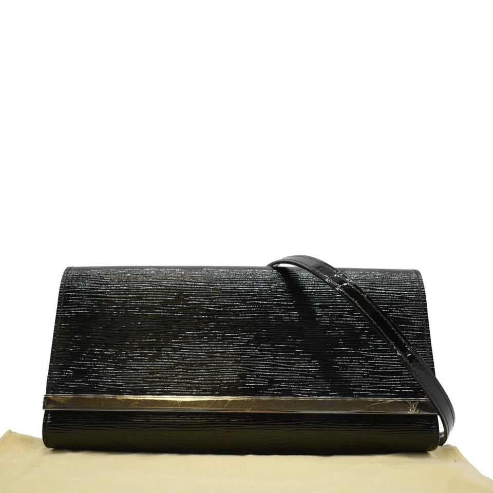 Louis Vuitton Sevigne Electric Patent Epi Leather Clutch Shoulder Bag Black