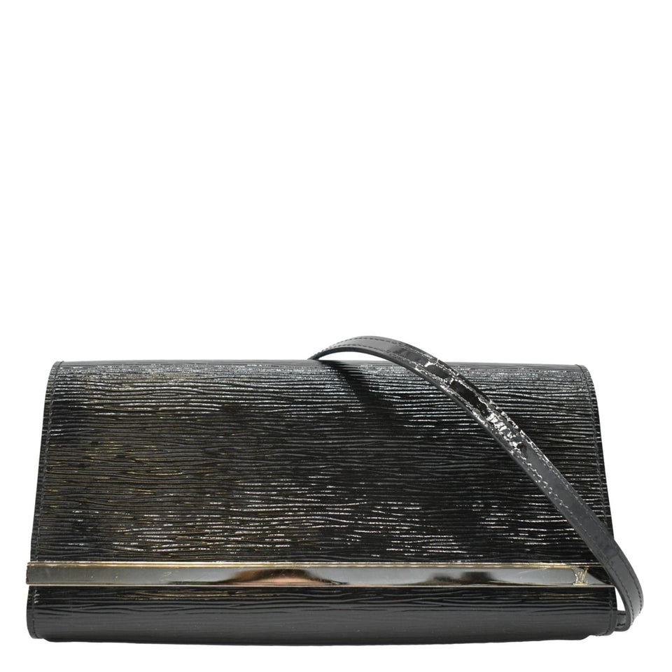 Louis Vuitton Sevigne Electric Patent Epi Leather Clutch Shoulder Bag Black