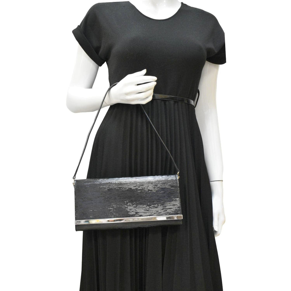 Louis Vuitton Sevigne Electric Patent Epi Leather Clutch Shoulder Bag Black