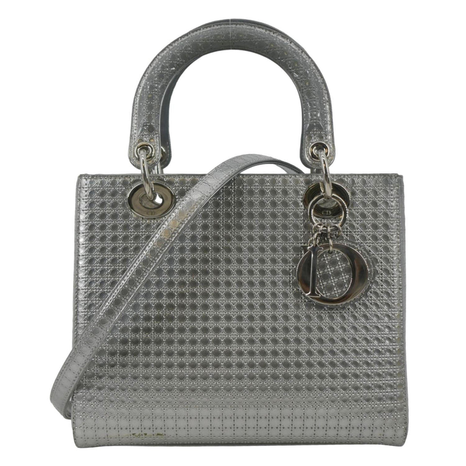 Christian Dior Lady Dior Micro Cannage Leather Shoulder Bag Metallic
